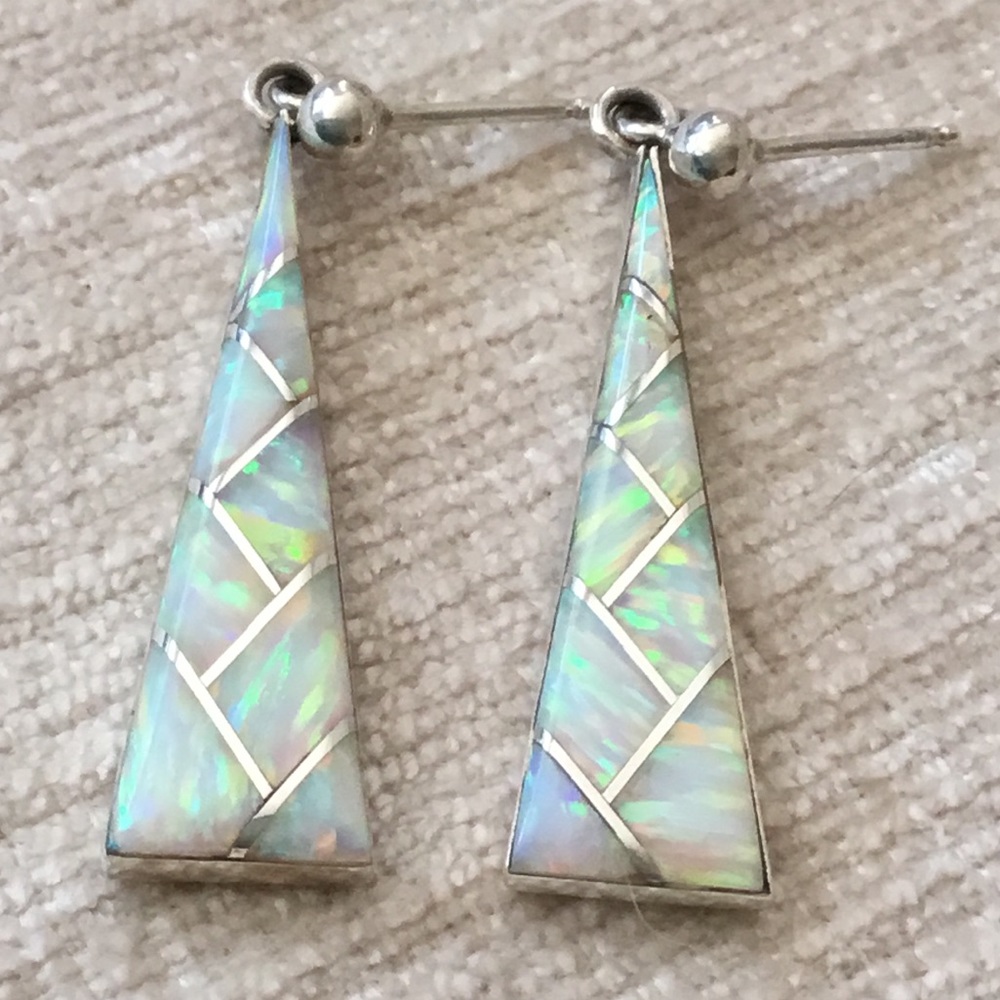 Navajo singed Sterling & Inlaid Opal earrings